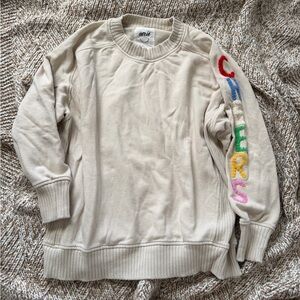 aerie Cream Crewneck Sweatshirt with Multicolor Chenille Sleeve Letters